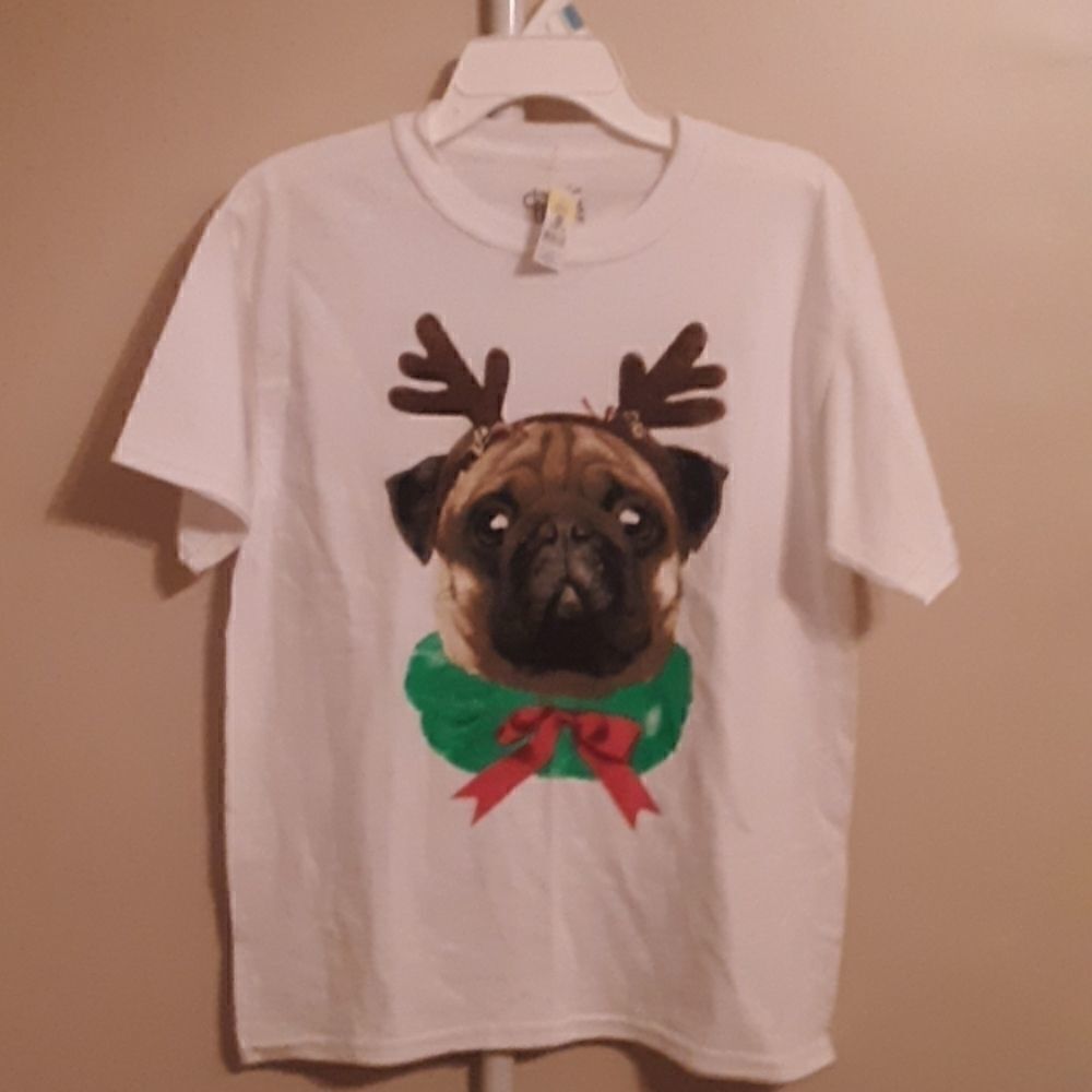 NWT CHRISTMAS PUG SHORT SLEEVE TEE MEDIUM